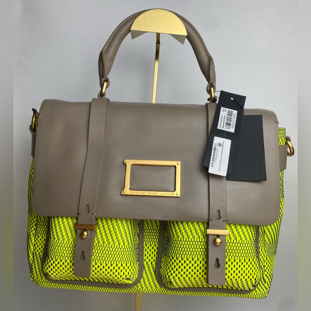 Marc Jacobs Woven Leather Top Handle Messenger Bag in Safety Yellow